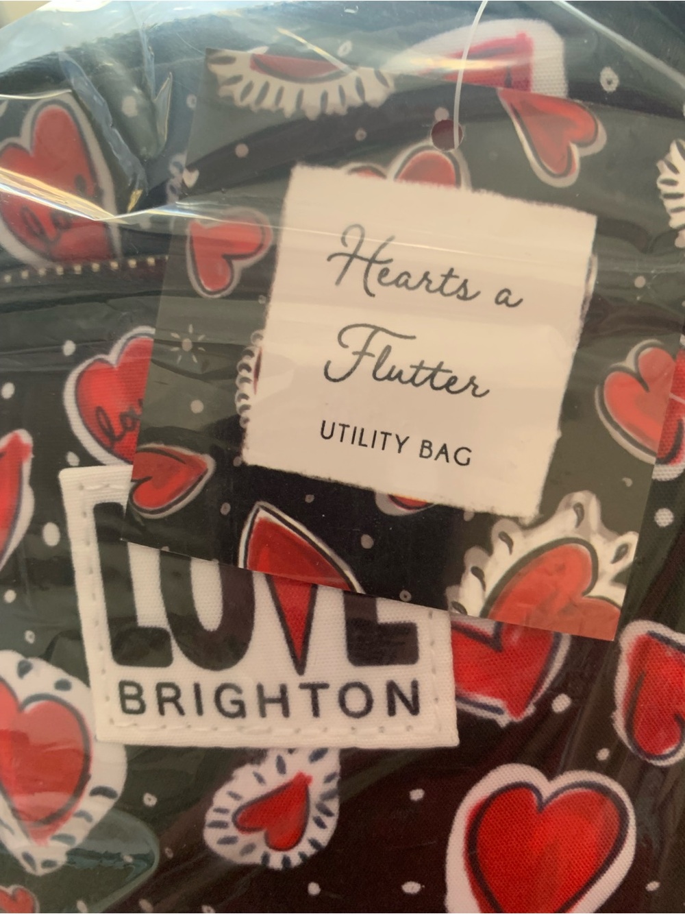 Brighton Hearts A Flutter Utility Bag in Black and Red